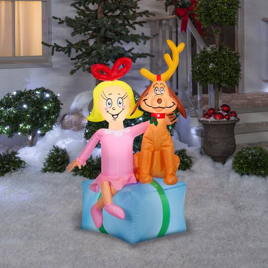 Airblown® Dr. Seuss™ Inflatable Cindy & Max on Seussian Pantone Present Christmas Light Décor